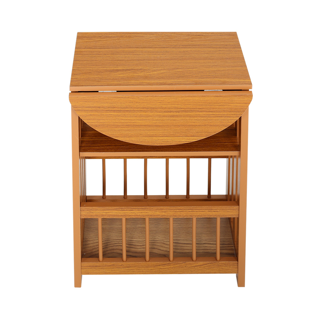 Modern Wooden Side Table with Storage Shelf and Foldable Desktop