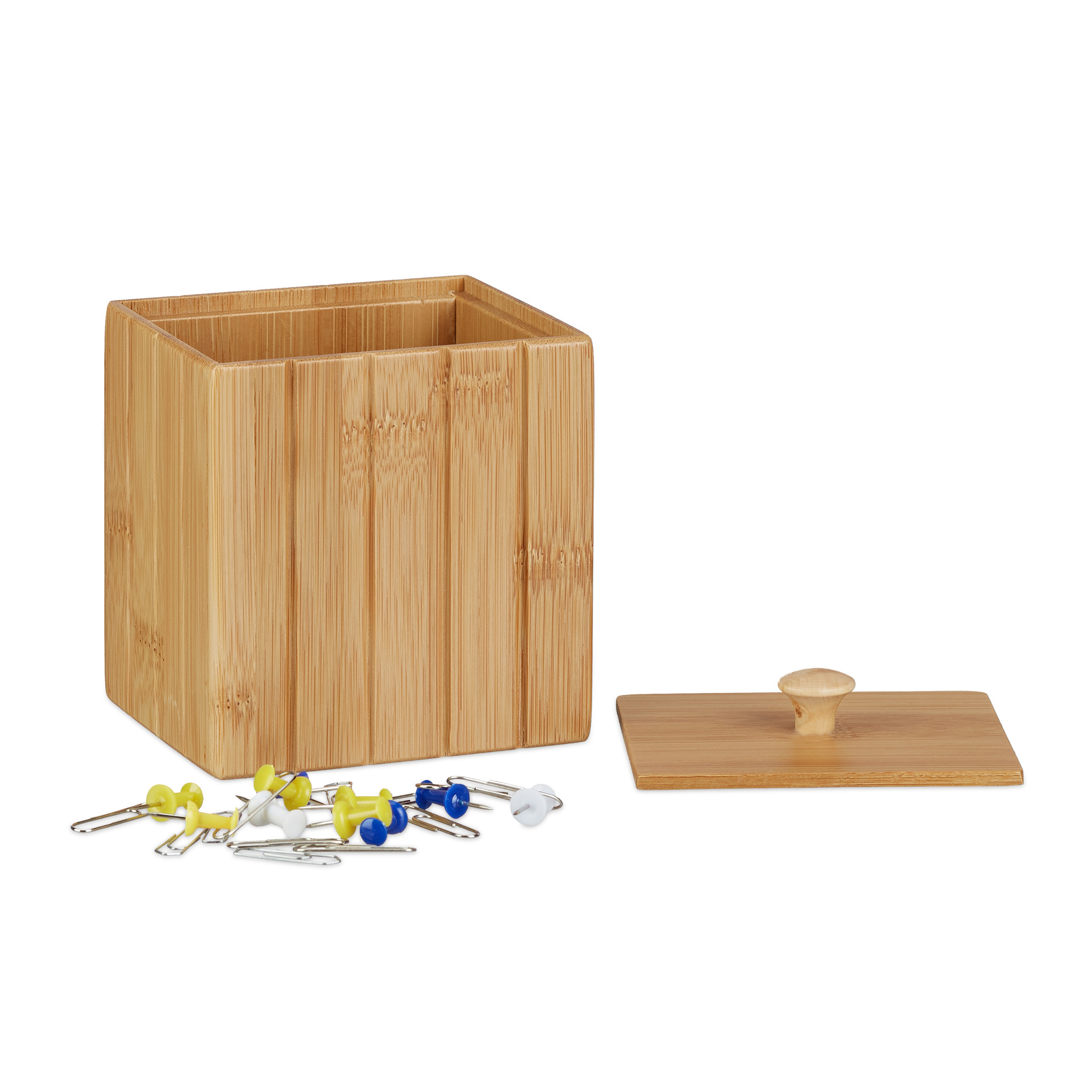 TEMU Scatola portaoggetti bamb羅, 11.5 x 10 x 8 cm, rimovibile, naturale, design a righe, per gioielli, cosmetici, articoli da bagno e statuine,