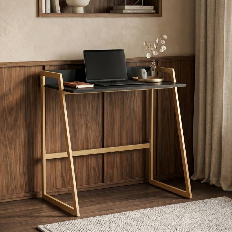 Desk Kuomi With Back Panel 84 X 73 Cm Beige / Dark Grey