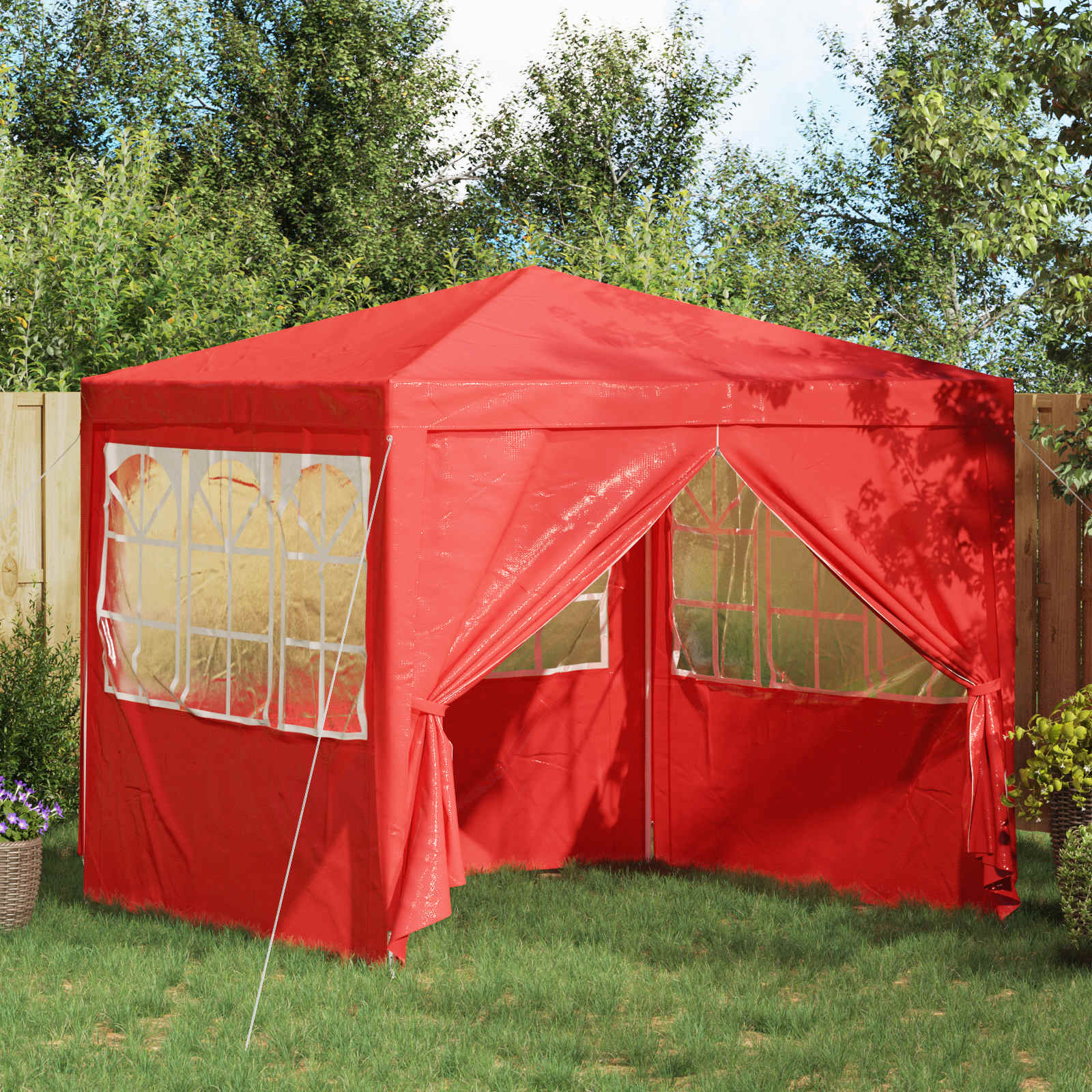 Image of Vidaxl Party Tent Red 250 X 250 X 240 Cm Pe And Steel, Party Tent, Outdoor Sun Protection, Temporary Canopy, Event Tent, Wedding, Garden, Festival