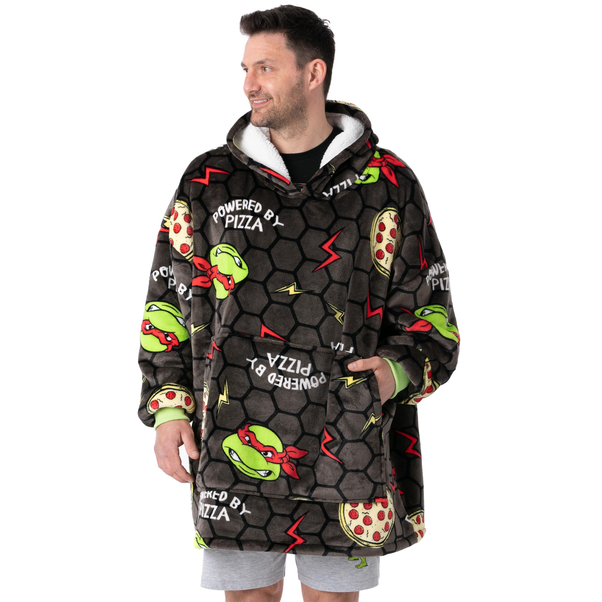 TEMU Ninja Turtles Mens Wearable Blanket | Adults Grey Blanket Hoodie | All Nostalgic Fleece Sweater | Cosy 90s Cartoon Snuggle Hooded Pullover |