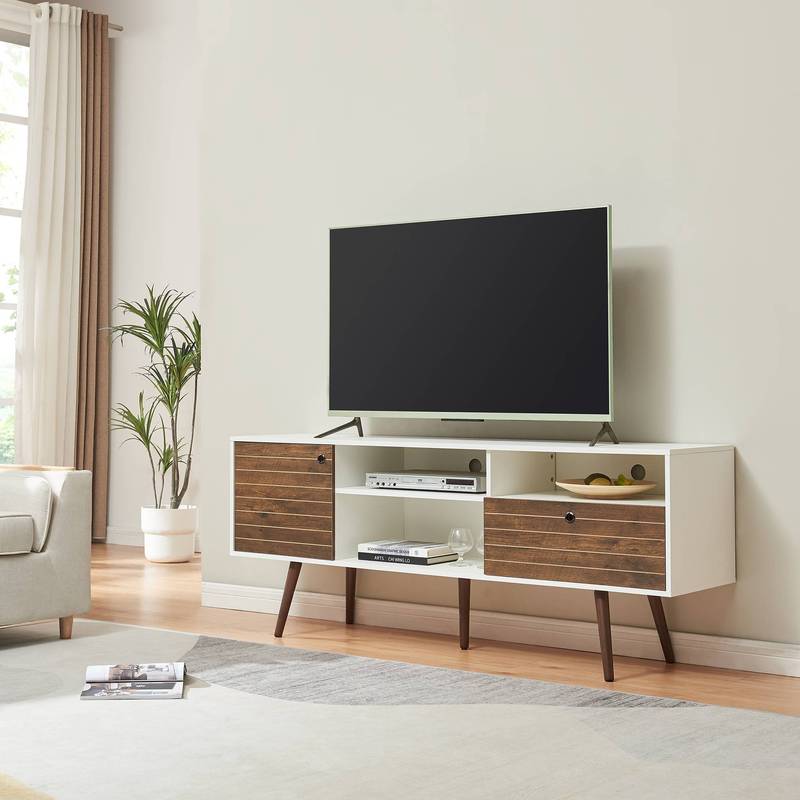 TEMU Meuble TV Vare Lowboard 165 X 40 Cm avec 1 Porte, 1 Tiroir, 3 Compartiments , Blanc/Nuage