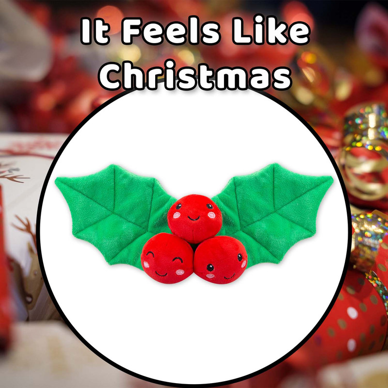 Christmas Holly Soft Toy Plush Gift Idea, 16cm x 12cm