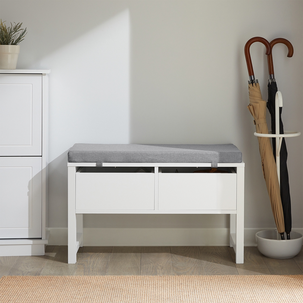 TEMU Products Scarpiera Cassapanca Panca Contenitore camere da Letto Seduta con Cuscino 2 cassetti Panca L72*P30*A46cm FSR88-W SoBuy