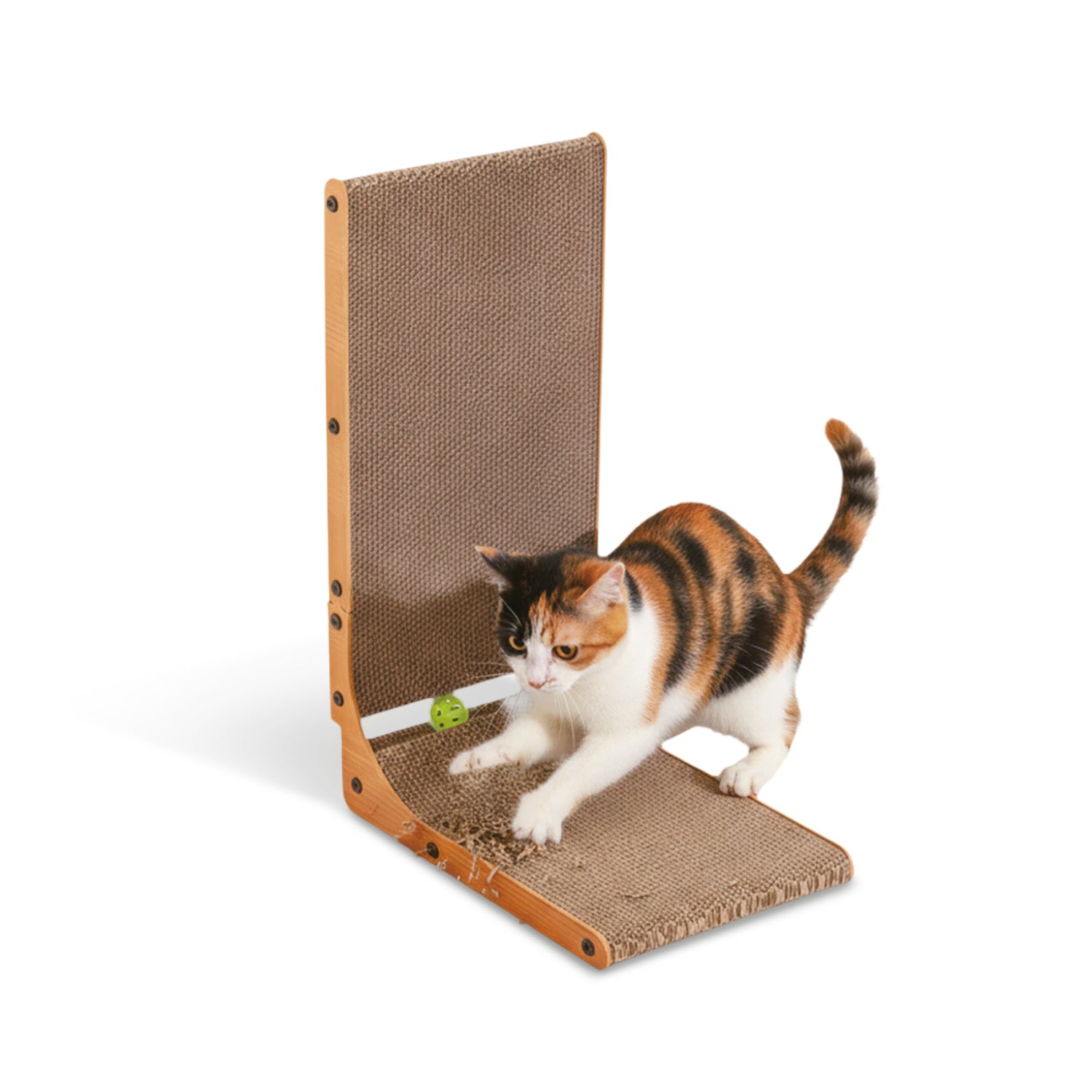 TEMU L-shaped Cat Scratching Post, 68 Cm Height, Made Of Durable Corrugated Cardboard And Mdf Wood – Includes Integrated Ball Toy
