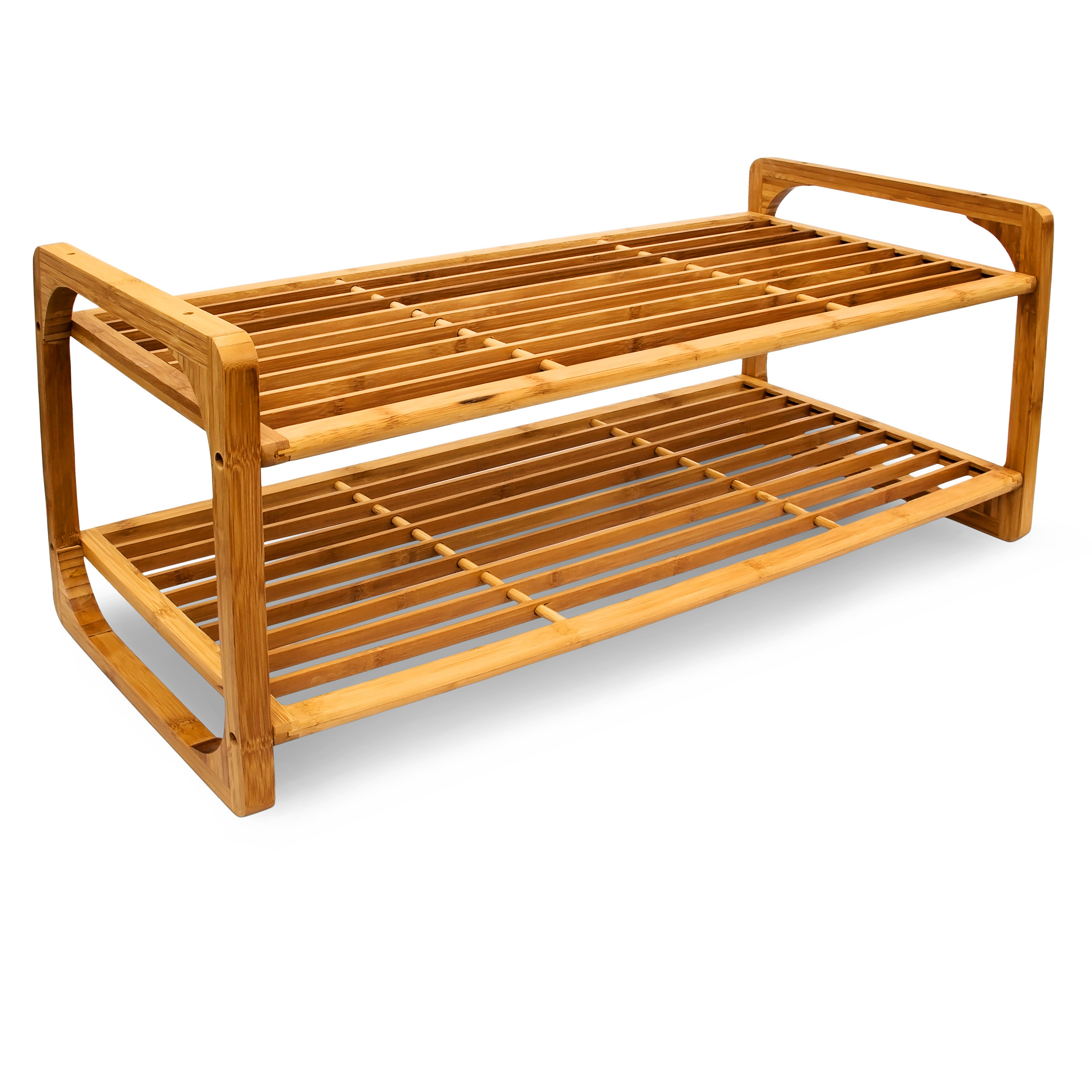 TEMU Zapatero bambú, para 6 , 2 estantes, 33 x 75 x 33 cm, acabado natural, apilable 3 unidades, montaje sencillo, para recibidor, escalera y salón,