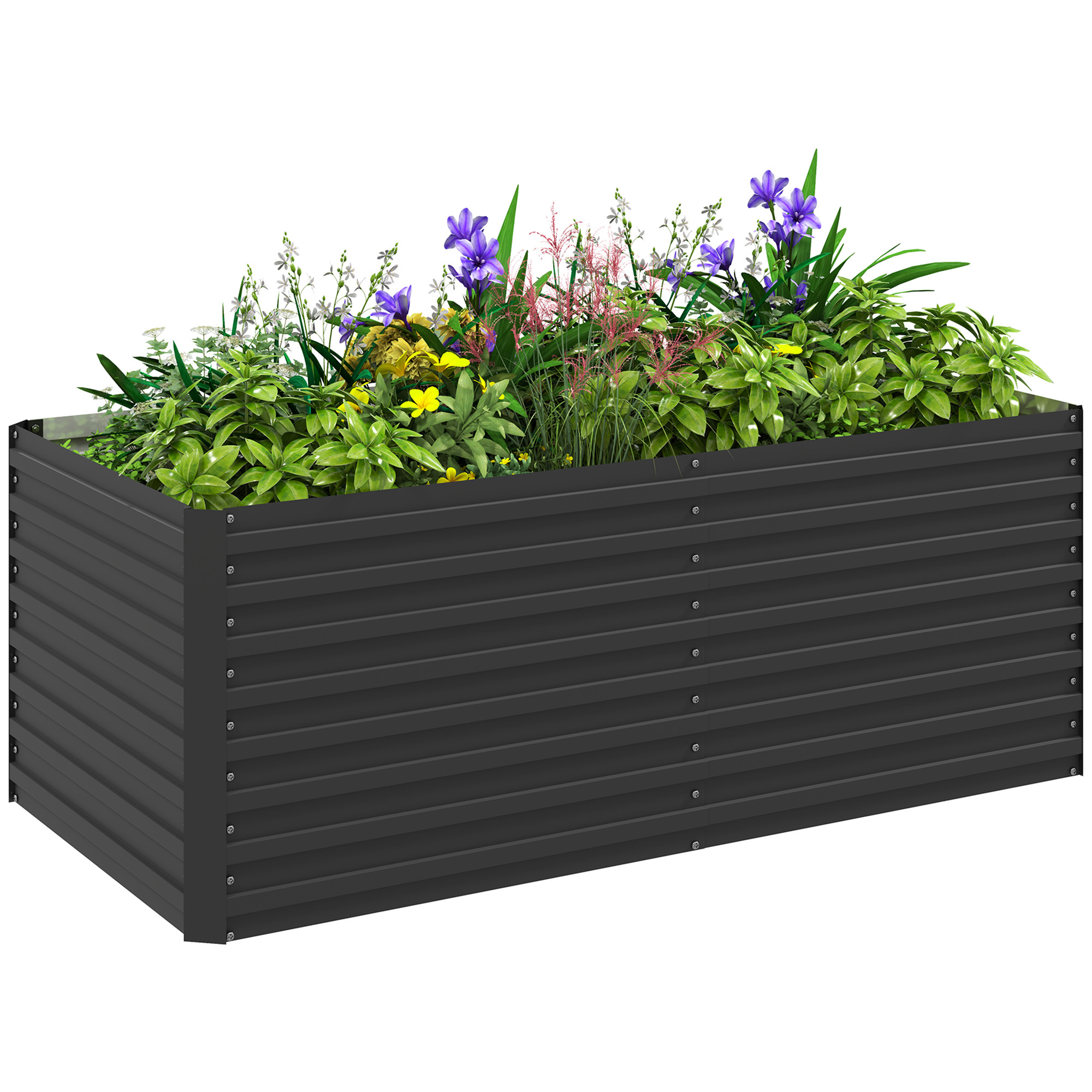 E-shop Outsunny Hochbeet für den Außenbereich, verzinkter quadratischer rechteckiger Pflanzkübel mit Sicherheitsrand und offenem Boden, für Blumen,