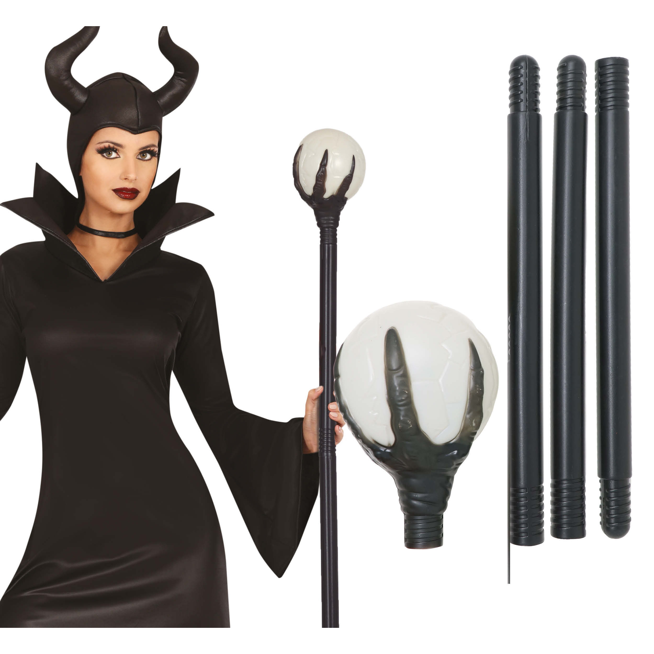 Image of Witch's Staff Crystal Ball Magician Halloween Accessory Dark Magic Costume Prop Wizard Staff Mystical Spell Sorcerer Fantasy