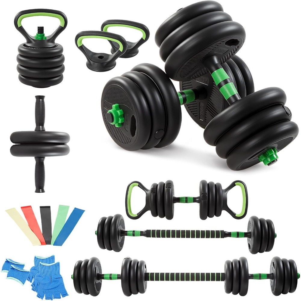 Image of Trintion 20 Kg Dumbbell Set With Barbell And Kettlebell – Home Fitness Set For Men And Women Including Resistance Bands (5-pack), Ab Roller, And Gloves – Free Weights For Full-body Workout