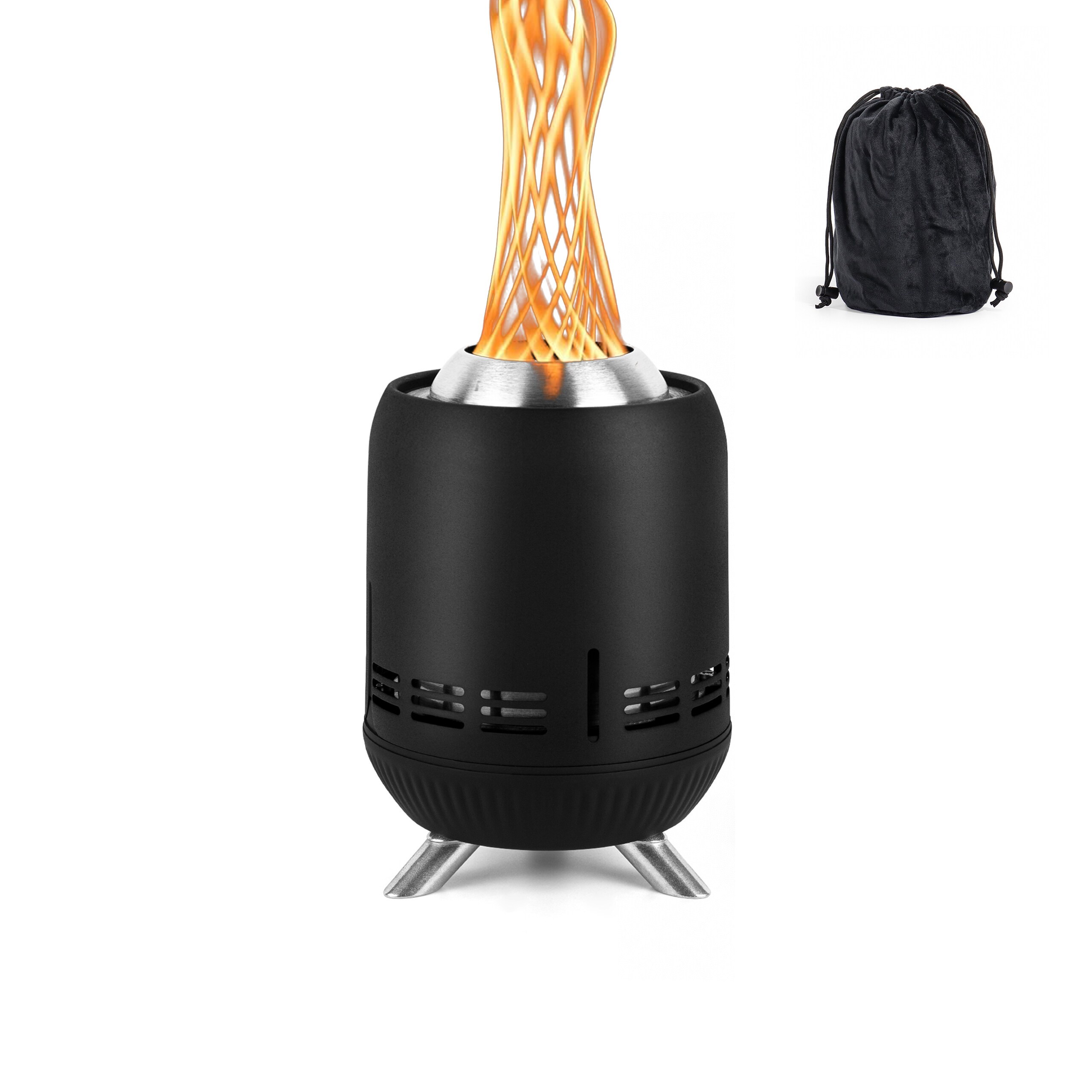 Smoke-free Fireplace Table In Black - (h)23.5 X Ø 16.5 Cm
