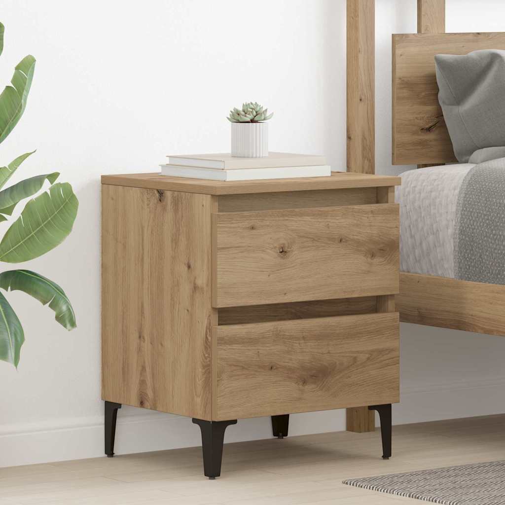 Vidaxl Nightstand - Oak 40 X 35 X 50 Cm Wood Material, Modern Bedside Table For The Bedroom, Rectangular Storage Space, Compact Table, Minimalist Utility In Urban Spaces