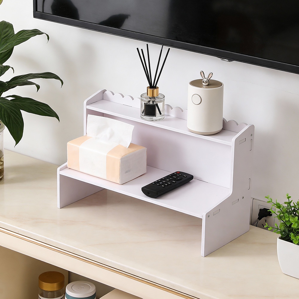 TEMU White Desk Shelf Organizer 2 Tier Office Shelves Wood Desk Storage Rack And Freestanding Display Shelf For Office Dressing Table Home