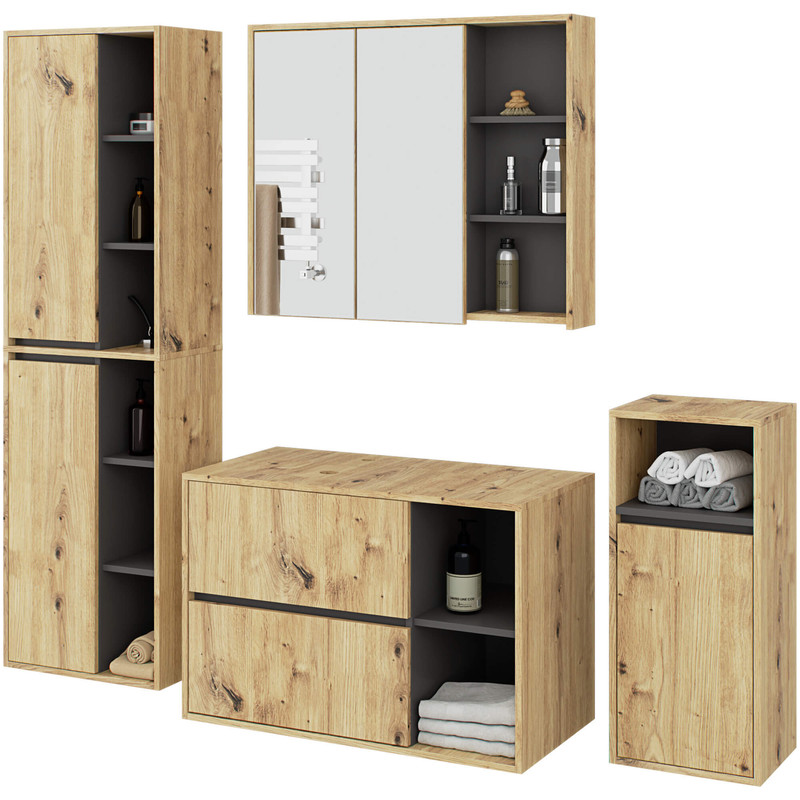 Image of Set Of Hanging Bathroom Furniture, Cabinet Under The Sink With Akord Vami 5 Doors, 21 Shelves, 2 Drawers