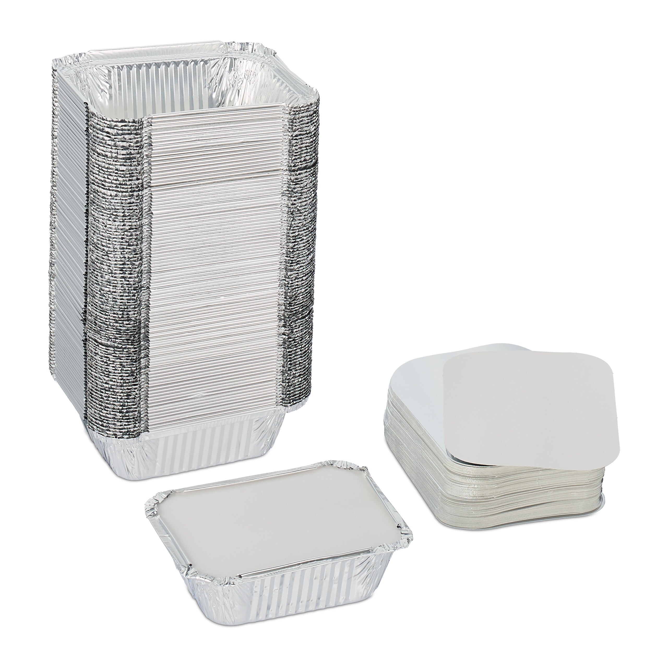 100 X Aluminum Trays With Lids In Silver - (w)13 X (h)4 X (d)10 Cm