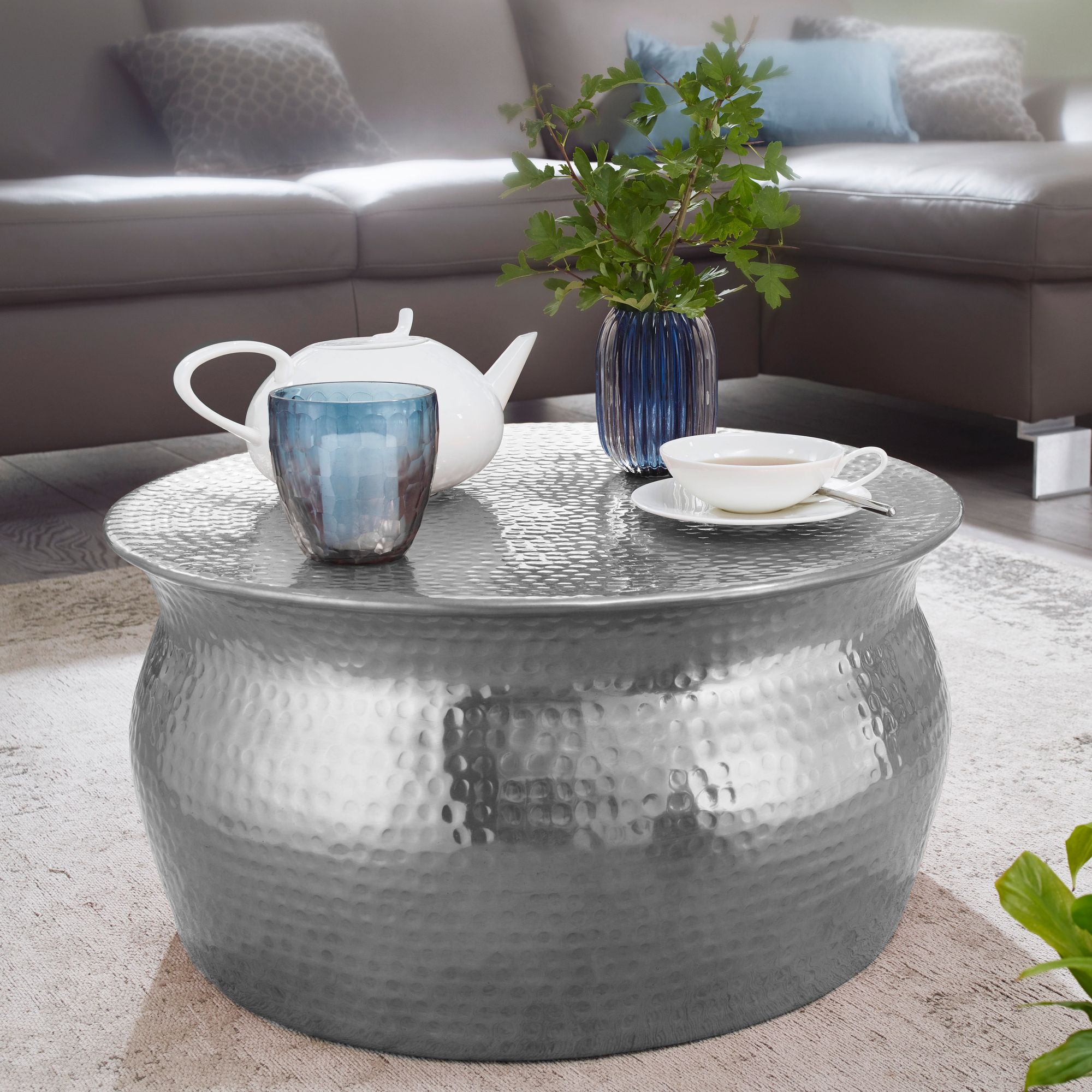 Coffee Table 60x30.5x60cm Aluminum Side Table Oriental Round, Flat Sofa Table Metal, Modern Living Room , Lounge Table Indian Small Table