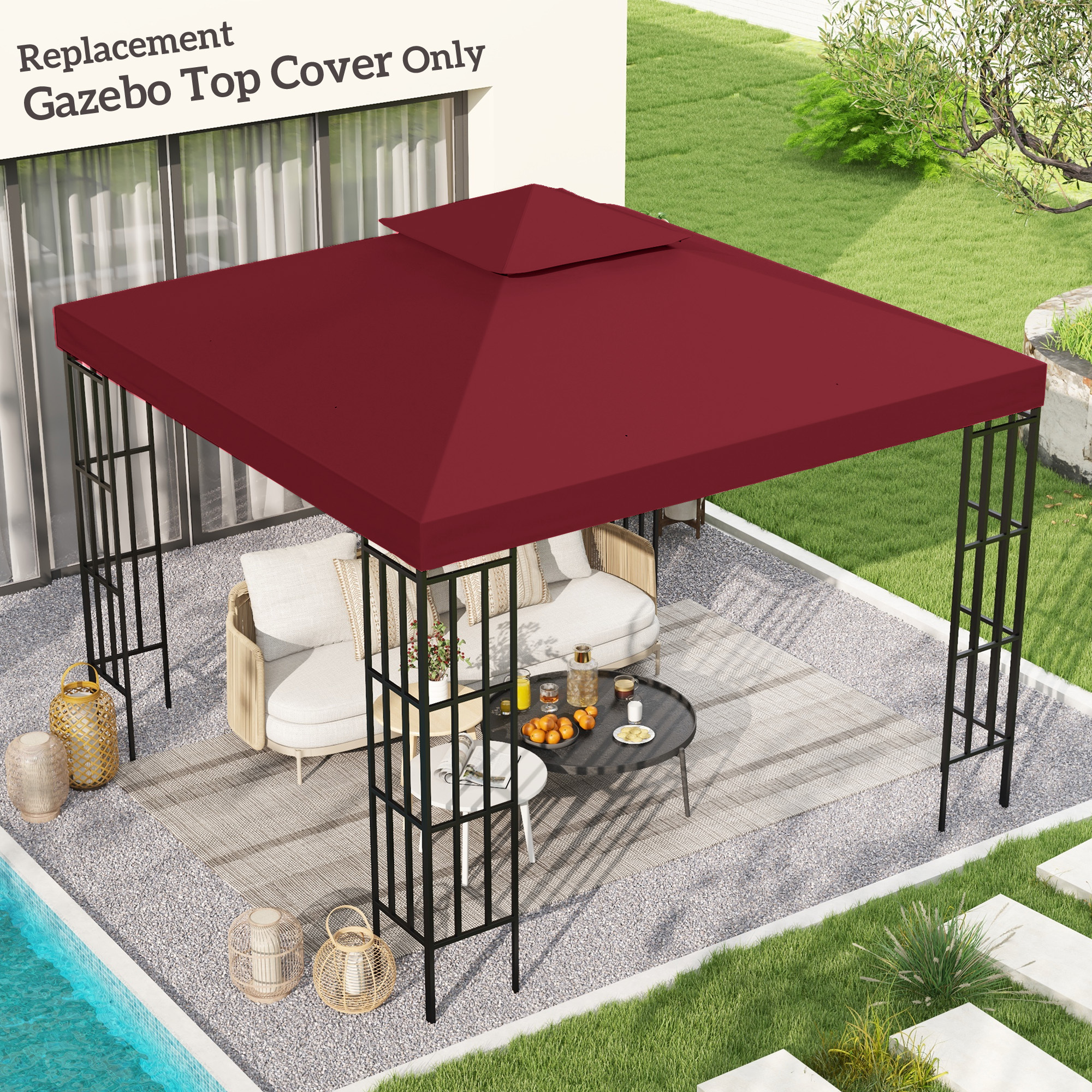 Outsunny Replacement Canopy Tent Fabric For Gazebo, 3 X 3 M, High-density Polyester, 180 G/m², Red