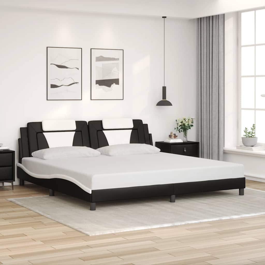 Vidaxl Bed Frame, Bed "" Without Mattress, Bed Frame With Slats, Double Bed For Bedroom, Bedroom Bed Frame Black White 200x200cm Artificial Leather