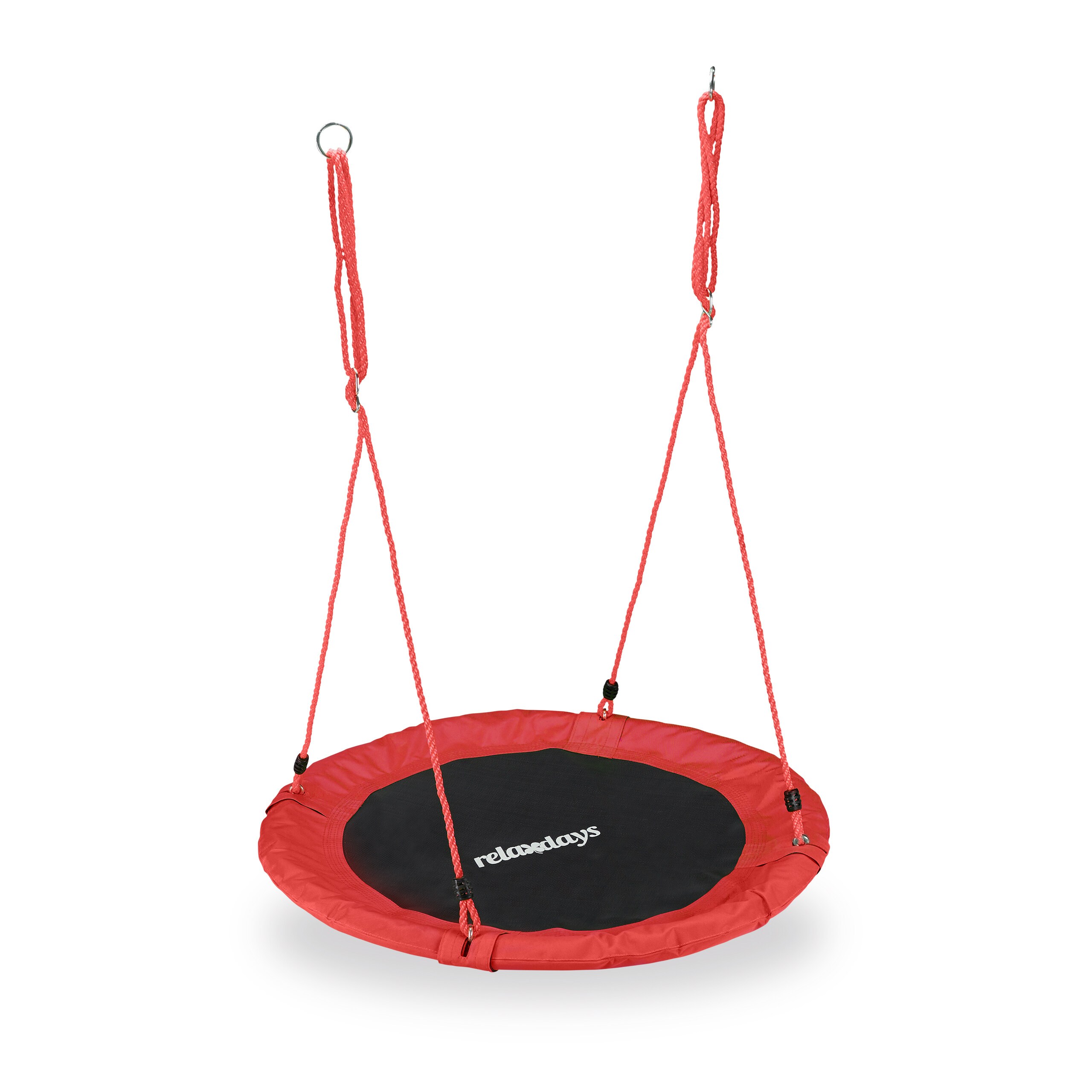 TEMU Balançoire nid ronde, ø 110 cm, jusqu’à 100 kg, hauteur réglable de 85 à 150 cm, cadre rembourré en acier, tissu, PE, PP et mousse, rouge, pour