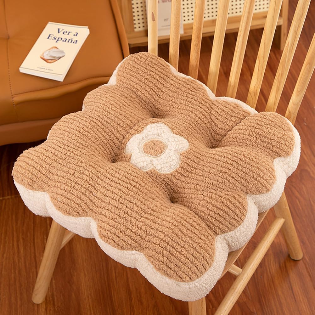 TEMU Cushion Mat, Student Chair Pad, Seat Cushion, Plush Thickened Cushion, Multiple Patterns . Dimensions: 40×40cm, Thickness 8–9cm. Biscuit-shaped