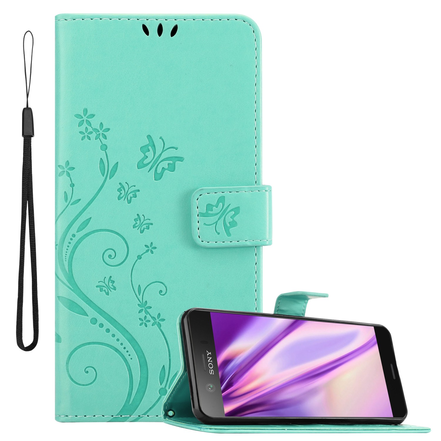 Image of Case Compatible For Xperia Xz1 Design Protective Cover With Magnetic Closure, Stand Function And Card Slots Flip Case Flower Cover Phone Case Foldable Case Book Bag
