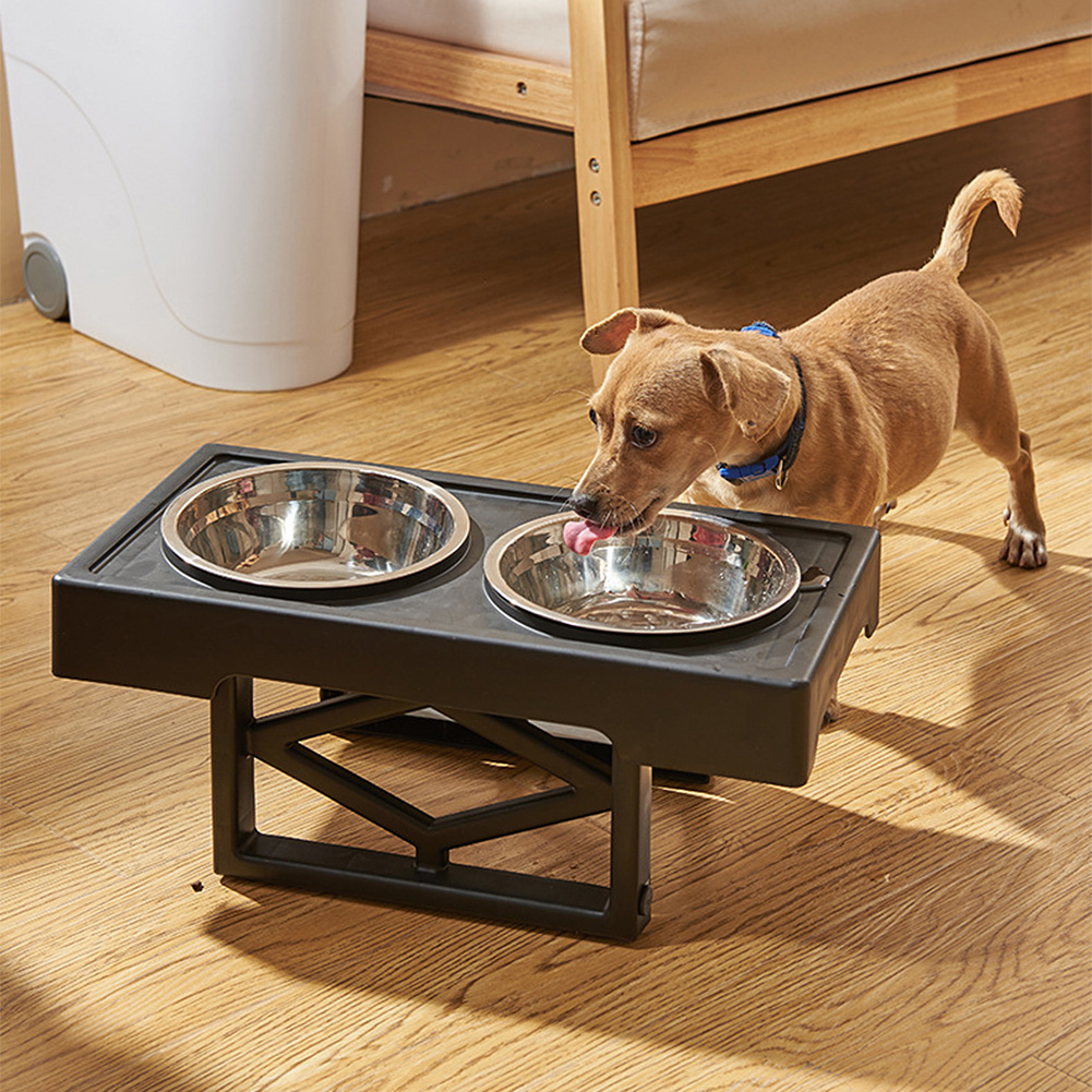 TEMU Elevated Bowl, Removable Double Stainless Steel Bowls For Food And Water, Height Adjustable Pet Bowls For Small Dogs And Cats, Black