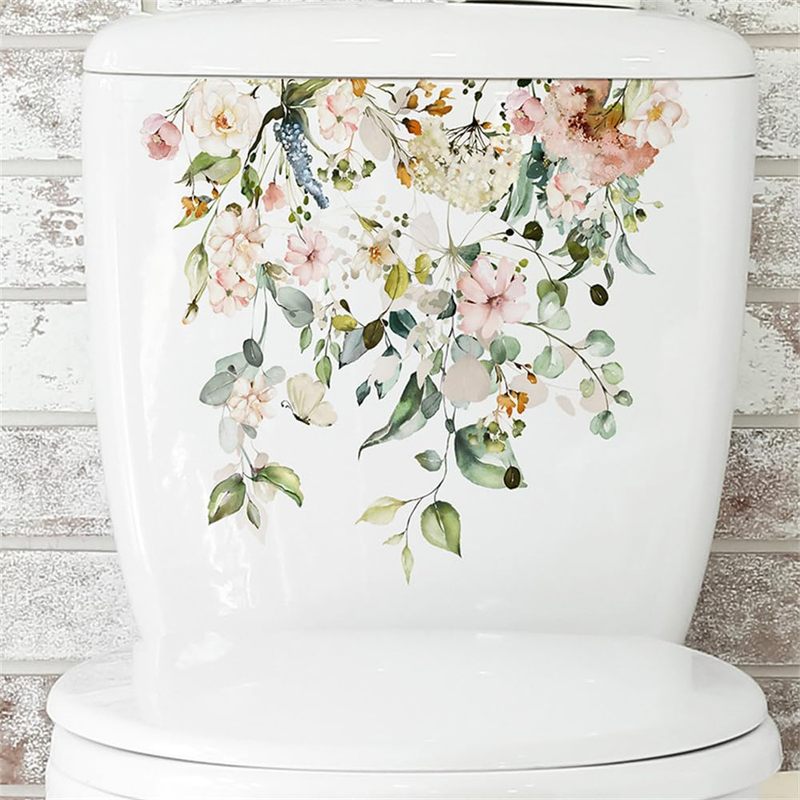 Image of Flower Toilet Stickers Self-adhesive Toilet Lid Stickers Bathroom Wall Sticker 3d Wall Art Dration For Room Dr