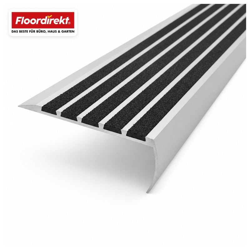 Image of Aluminum Stair Edge Profile – Slip-resistant Stair Profile With 5 Inserts – 97 X 37 Mm – Pre-drilled Including Mounting Hardware – 90 / 100 / 134 Cm