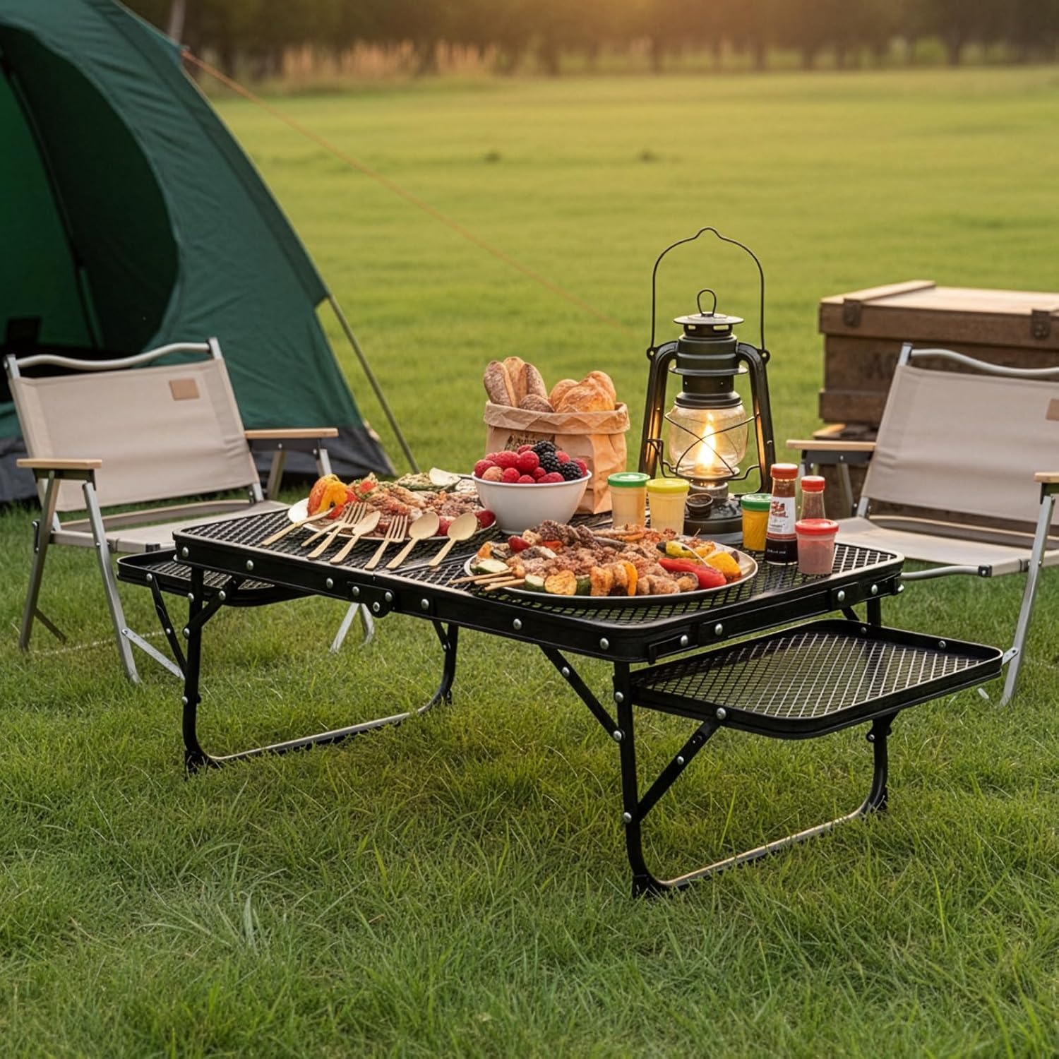 Portable Folding Camping Table, Lightweight Outdoor Mesh Table