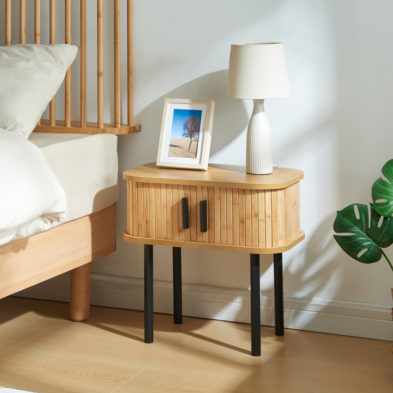 Side Table Tvedestrand With 2 Sliding Doors Metal Legs 48 X 30 X Wood Colors/black