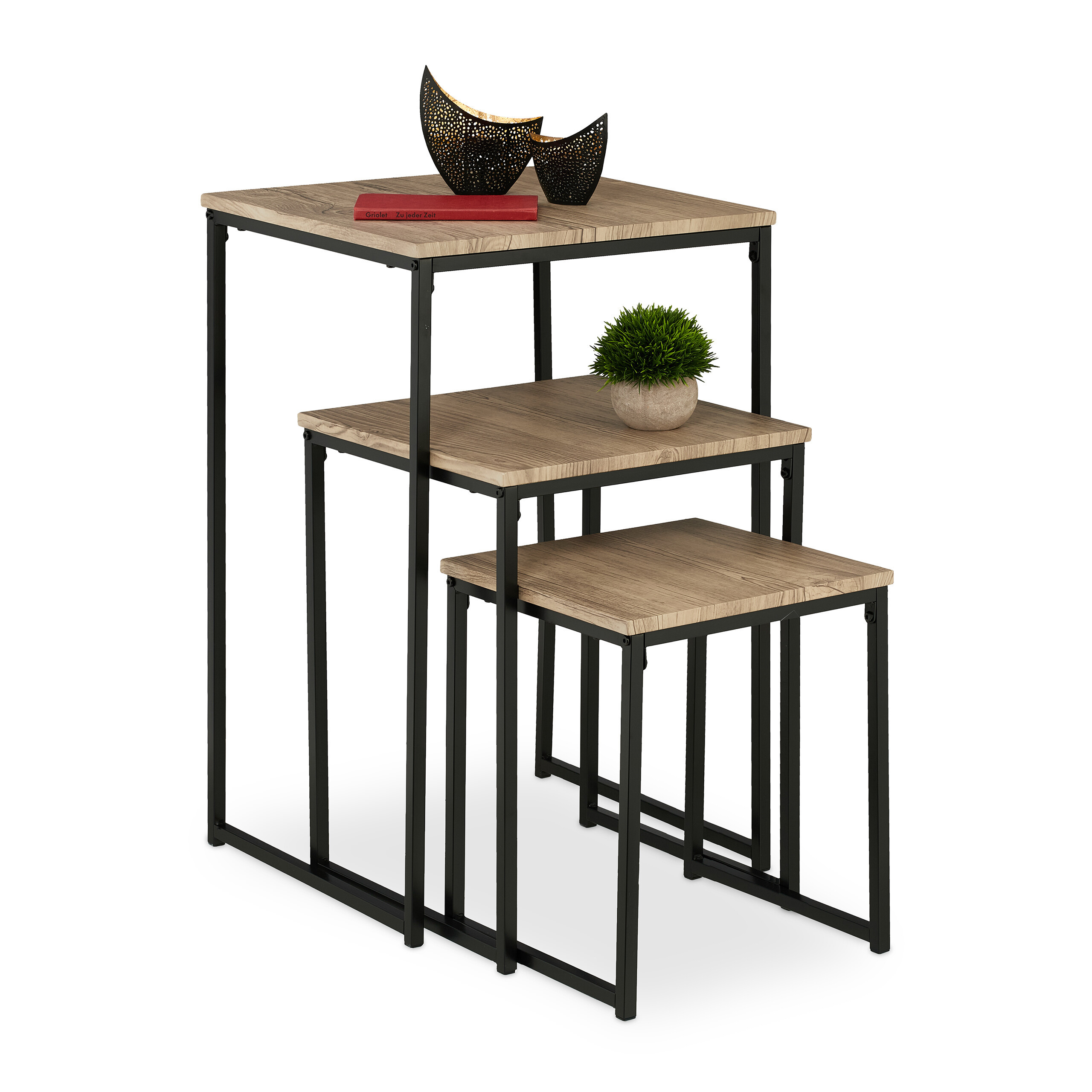 3 Side Tables In Grey/black