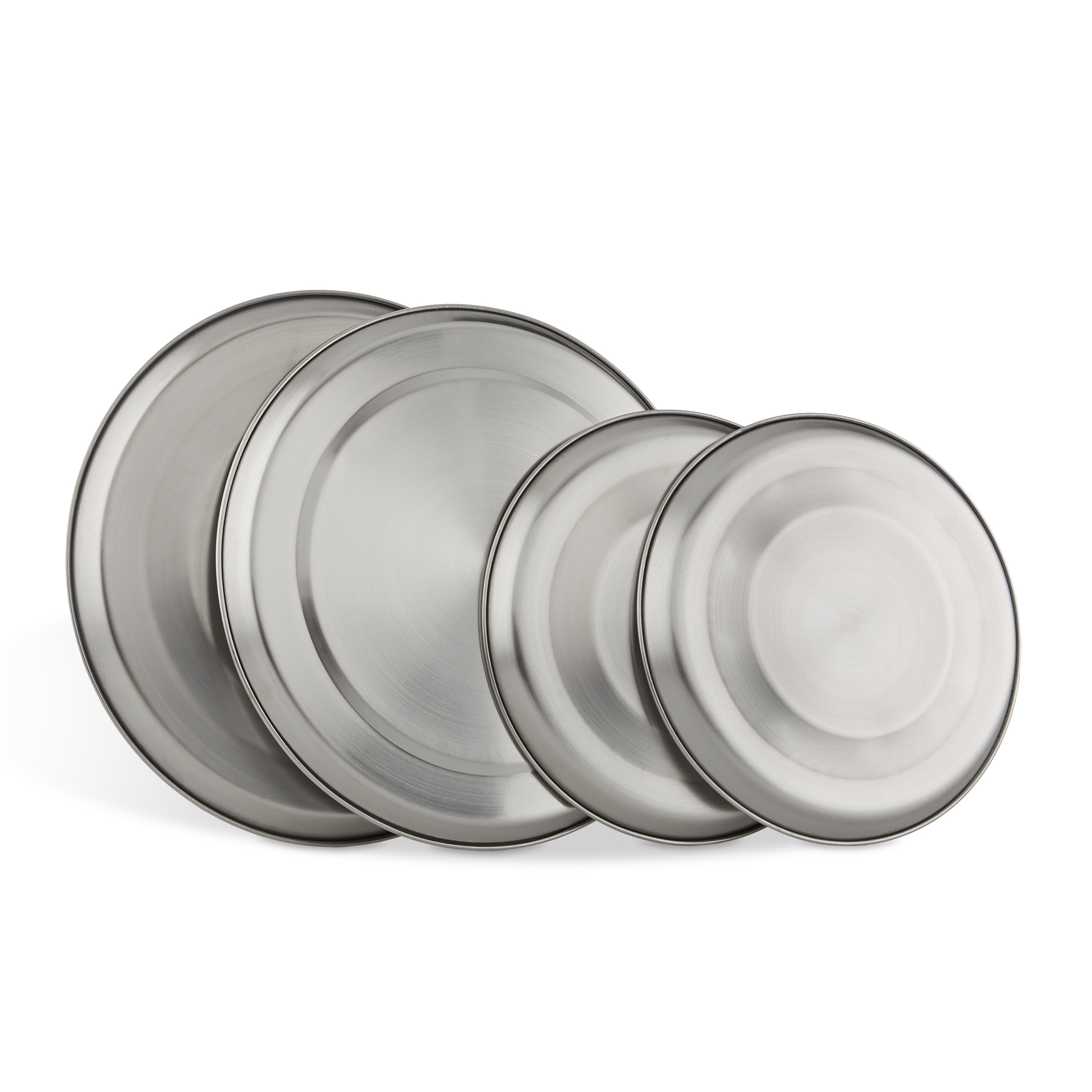 TEMU Stainless Steel Hob Covers, 4pcs Set, Round, 2 X 16 Cm And 2 X 20 Cm, Height 2 Cm, Silvery, Matte Brushed With High-gloss Polished Edge, For