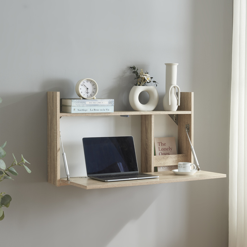 Folding Desk 'rautalampi' With Shelf And 2 Compartments, 83 X 48 X Cm, White/oak Finish