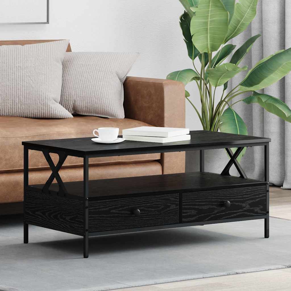 Image of Vidaxl Coffee Table In , Made Of , 100 X 51 X , Rectangular. Modern, Textured Design For Indoor Use, With Practical Storage Shelves. Easy To Assemble And Low Maintenance - Perfect For Your Living Room