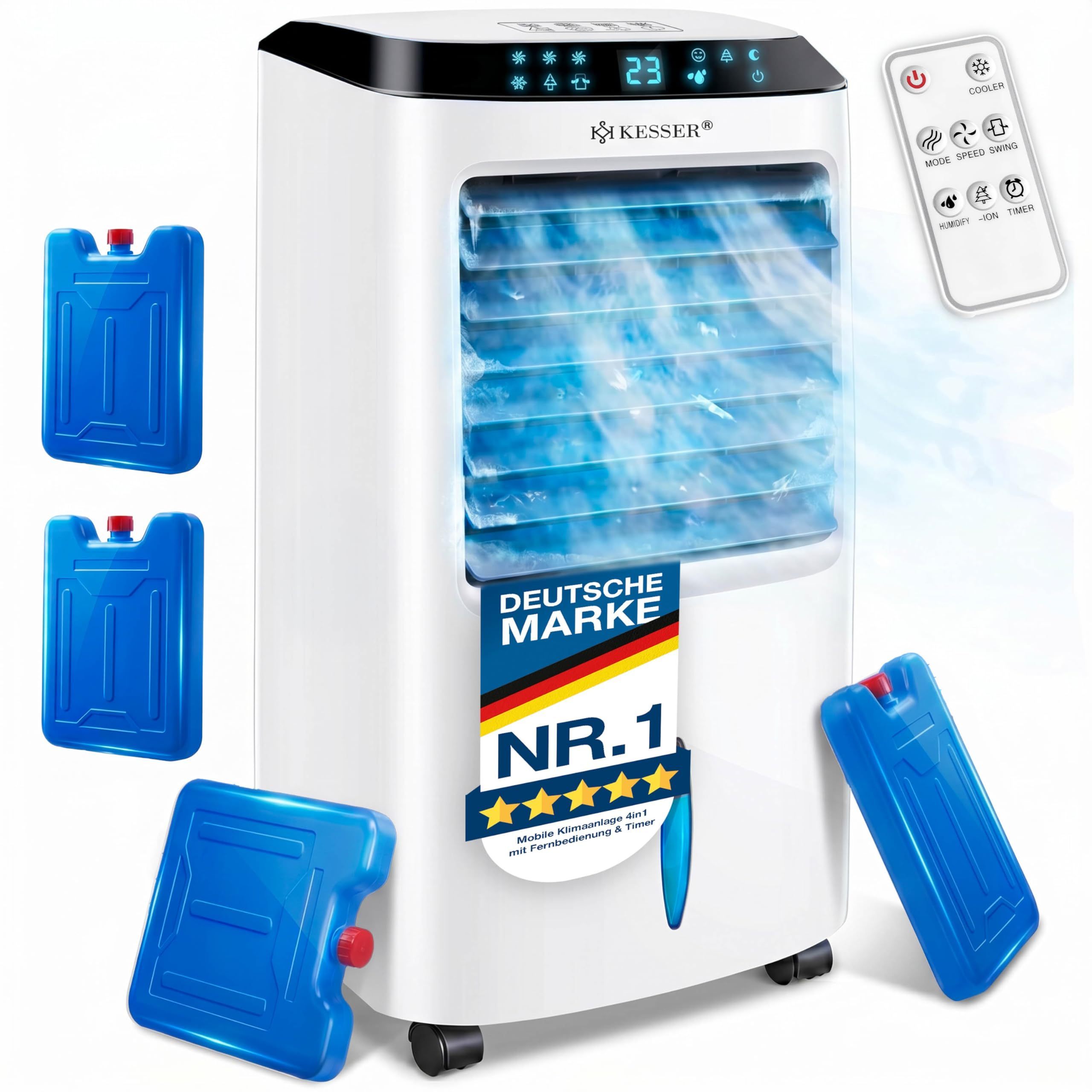 Image of Kesser 4-in-1 Conditioner, Air Cooler With Remote Control, Timer, Ionizer, Humidifier, Fan, No Exhaust Hose, Includes Cooling Packs