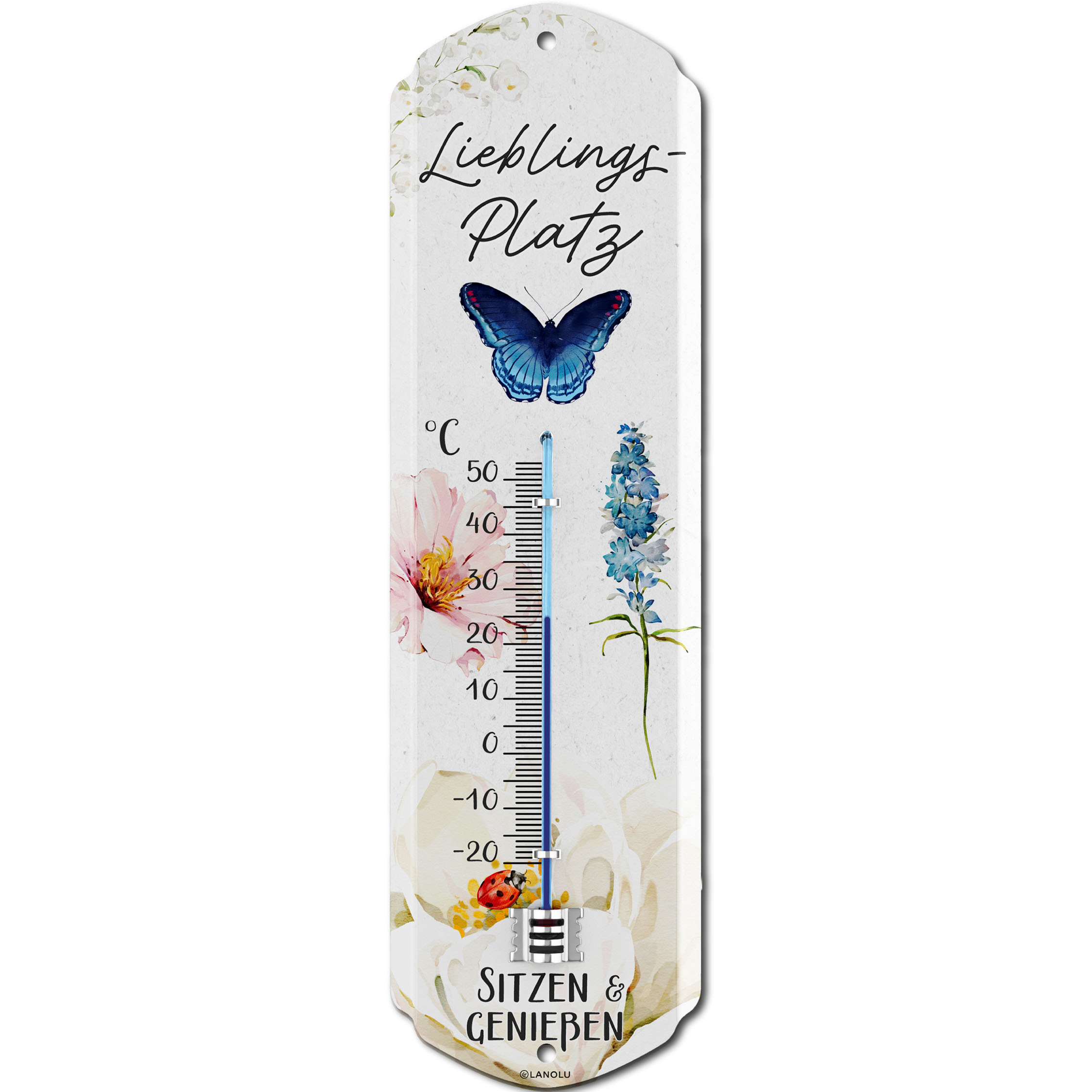 E-shop THERMOMETER Schild Garten außen - Deko Garten vintage Schilder - Lounge Gartendeko - Wanddeko Garten Schild aus Metall, Retro Blechschild 8x28cm