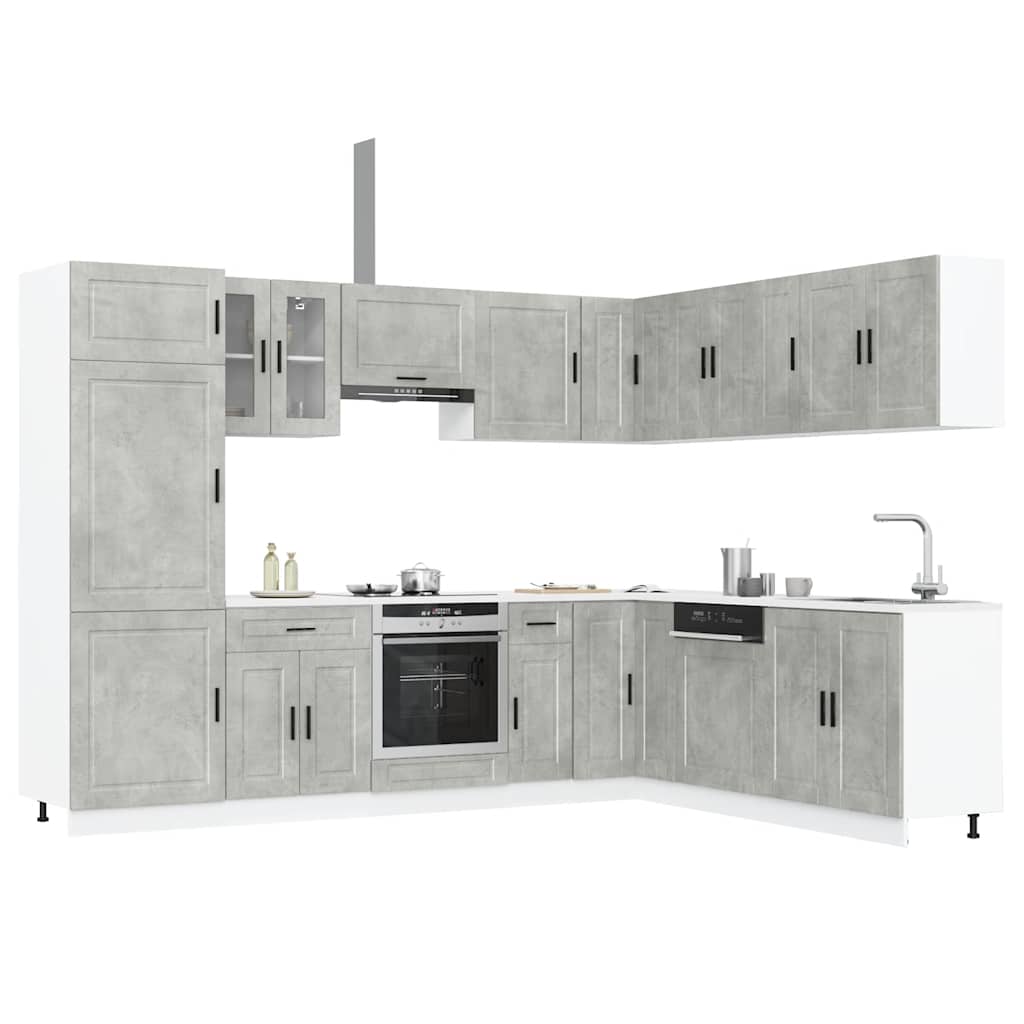 Image of Vidaxl 14-piece Kitchen Cabinet Set In Porto Concrete Gray Wood Material, Kitchen Unit, Built-in Cabinet, Cabinet Set, Base Cabinet, Kitchen Cabinet, Wall Cabinet
