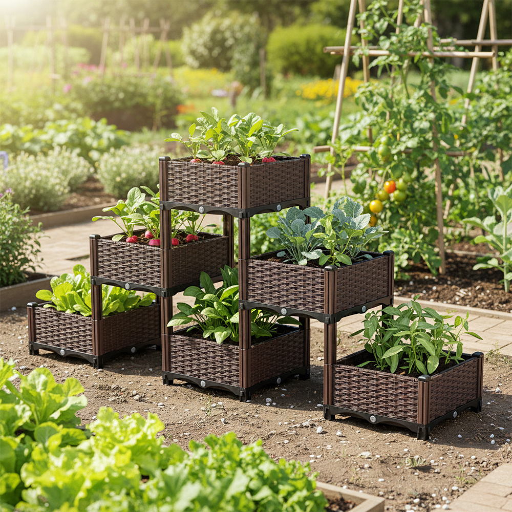TEMU Elevated Garden Beds, 3-tier 6-unit Planter Set; Box-style Raised Garden Beds For Growing Flowers, Herbs And Vegetables, Ideal For Outdoor