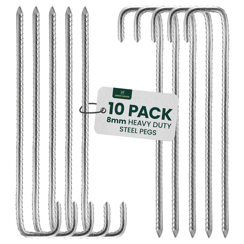 TEMU 10pcs Heavy Duty Ground Anchors Stakes, 8mm Coated Steel Tent Pegs, Metal Landscape Garden Pins For Fencing, Camping Tents, Trampoline, Tarps,
