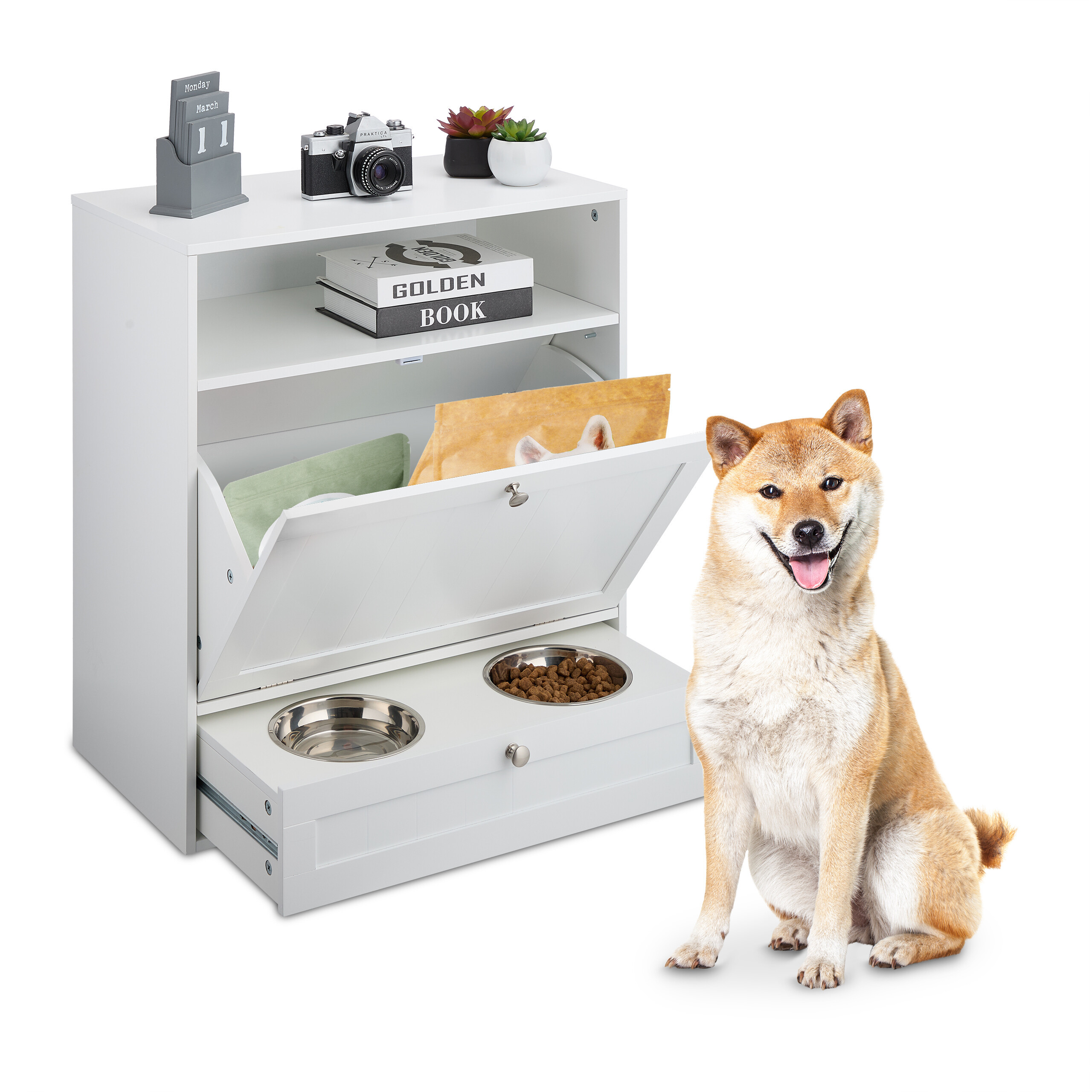 Dog Food Cabinet In White - (w)60 X (h)68 X (d)33 Cm