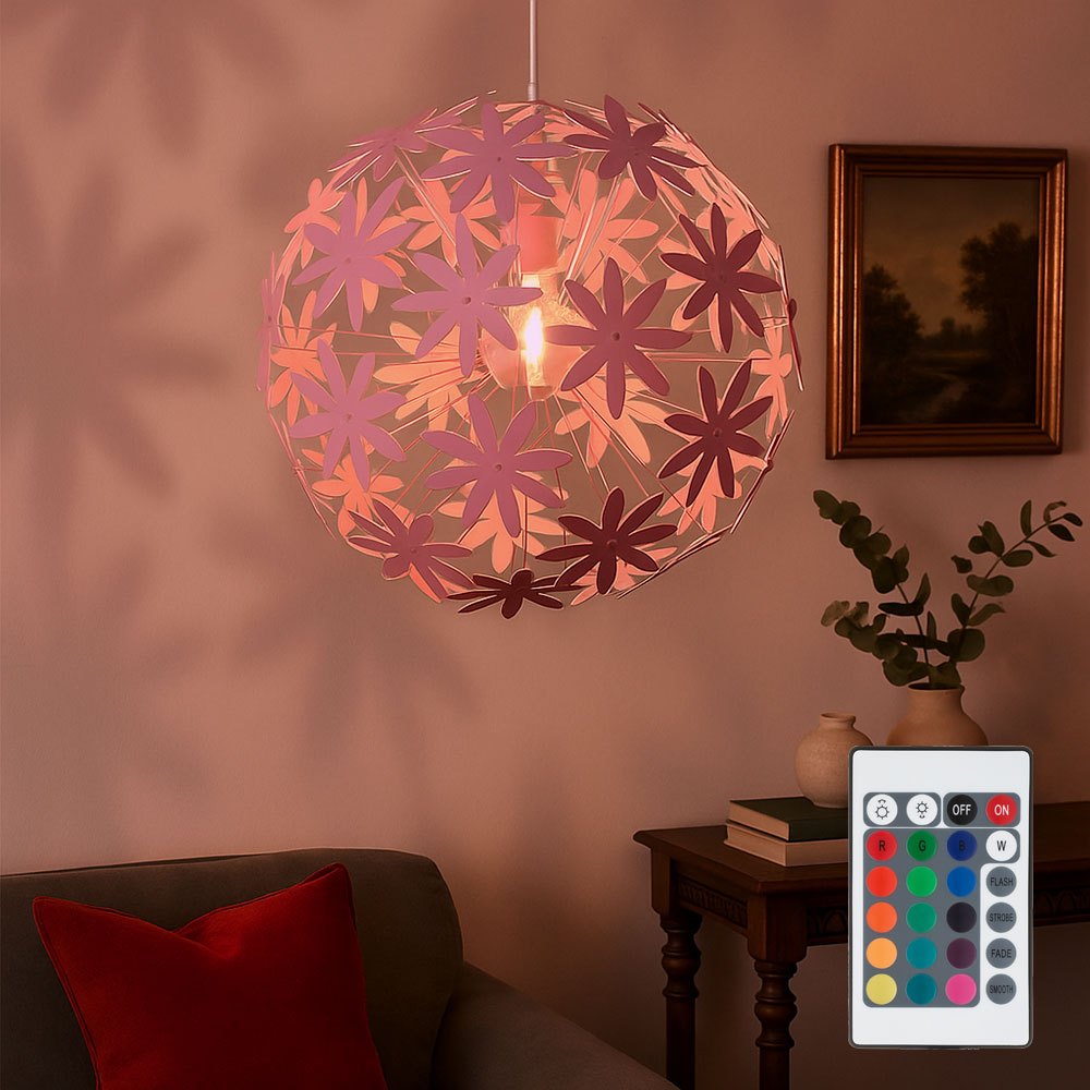 Image of Pendant Lamp Flower Pattern Ceiling Lamp Hanging White Round Ceiling Lamp Flower Led, Remote Control Rgb Color Changing Dimmable, 1x 9w 1x806lm 3000k, 60 Cm, Bedroom