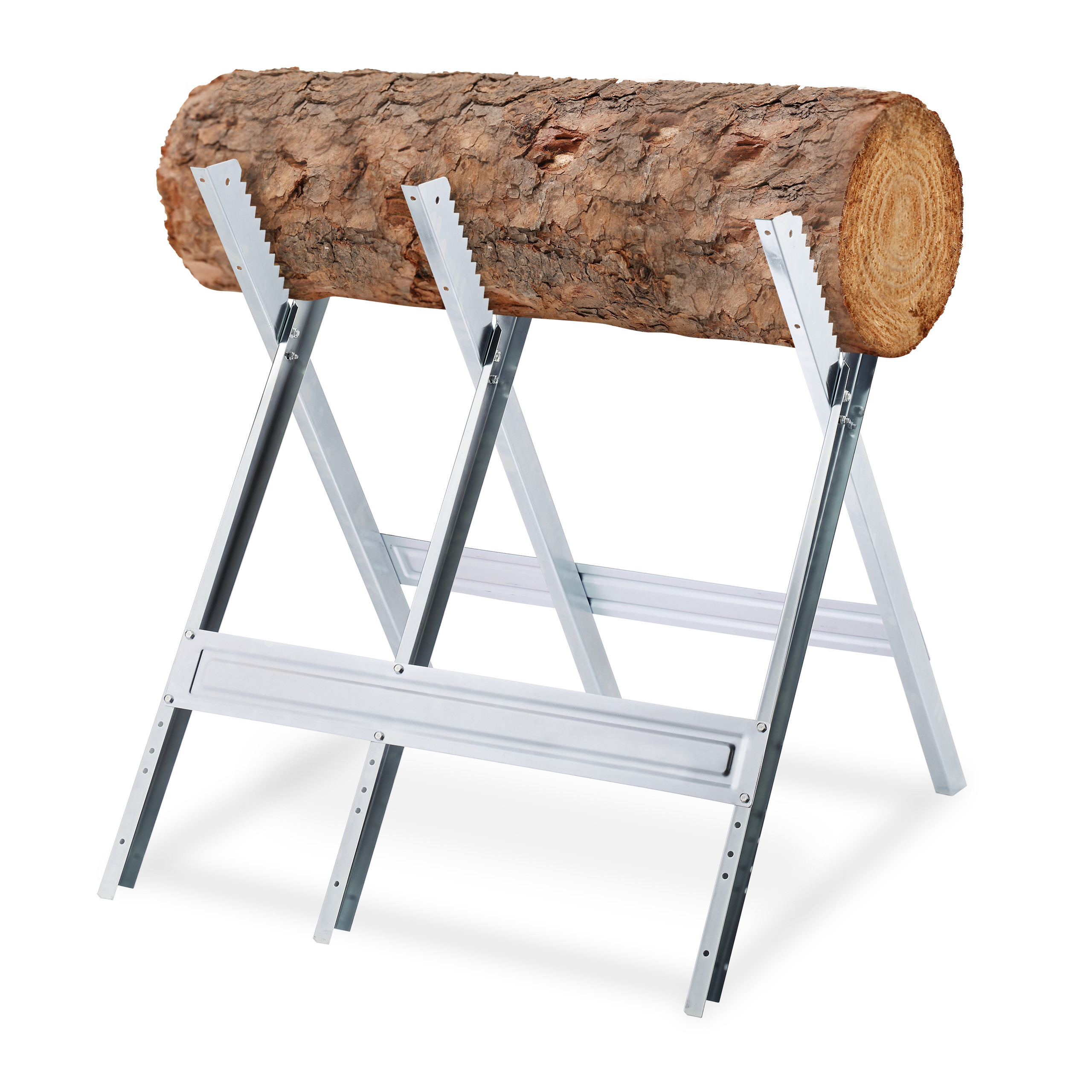 TEMU Caballete de aserrar plegable, acero galvanizado, 81 x 75.5 x 81 cm, capacidad de carga 150 kg, dentado de 10 posiciones, altura y regulables,