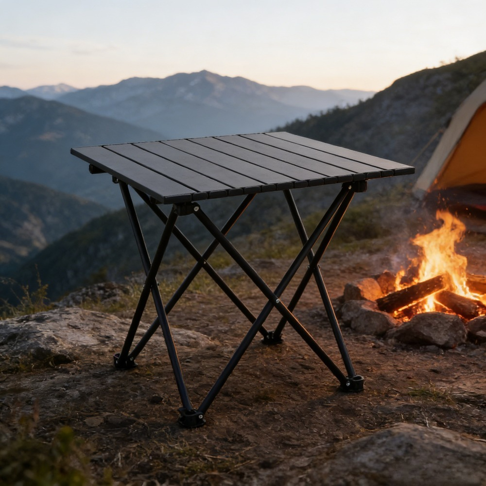 TEMU 1pc Foldable Outdoor Table, Camping Picnic Table, Aluminum Alloy Tabletop Portable Fishing Table, 56x46x40cm