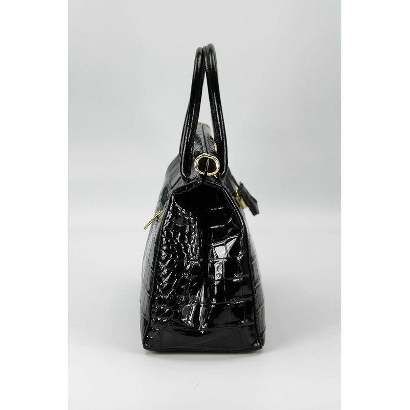 Italian Leather Handbag, Women's Shoulder Bag, Made in Italy, 34 x 25 x 16 cm, Twist Lock Closure, Multiple Compartments, Versatile Carrying Options