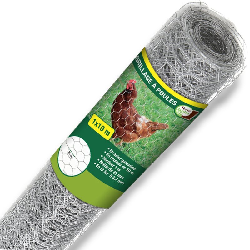 TEMU Grillage à poules 1 x 10 m - 25 mm en acier galvanisé à chaud - Fil Ø 0,7 mm - Clôture pour enclos volailles et animaux - Protection jardin -