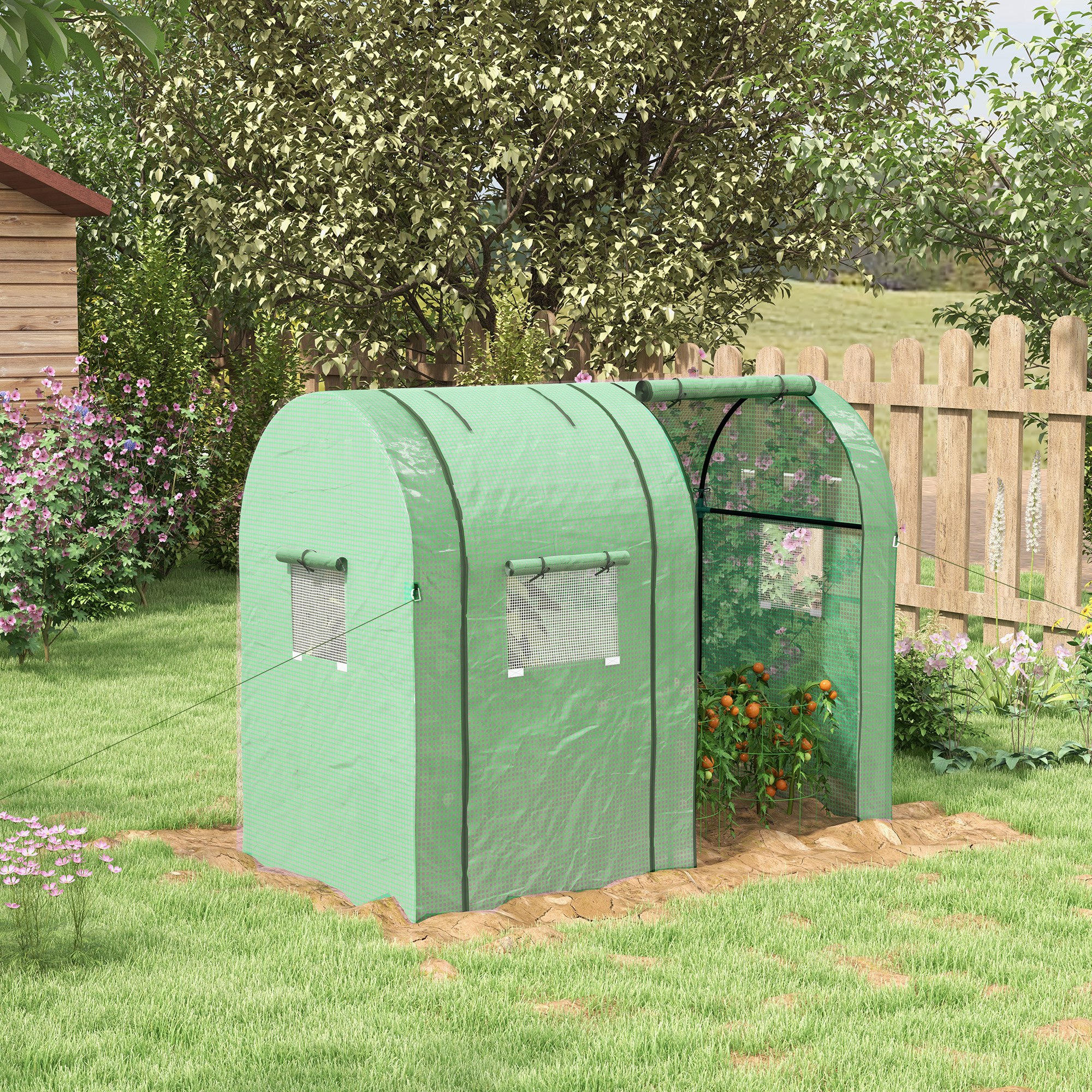 Poly Tunnel Greenhouse, Greenhouse, Windproof Greenhouse With 2 Roll-up Doors, Side Windows, With Uv Protection For Garden, Pe, Green, 185 X 94 X 150 Cm