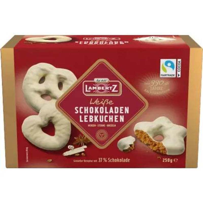Lambertz White Chocolate Gingerbread Hearts/stars/pretzels, 250g