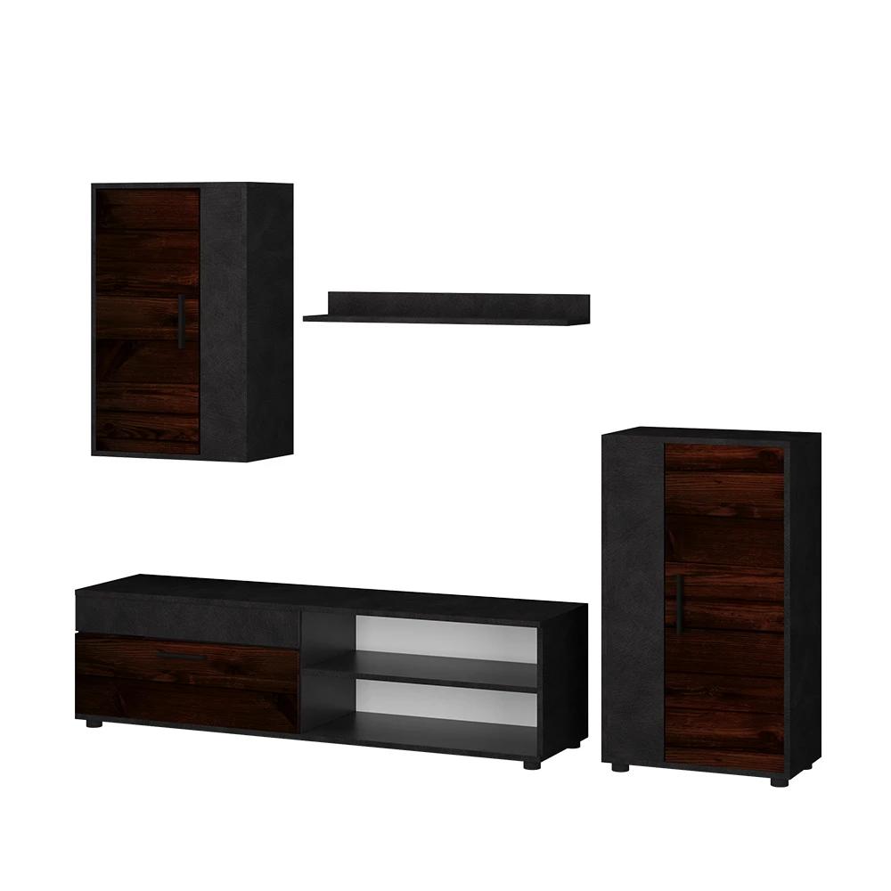 Berno Brown 4-piece Wall Unit Set, Tv Wall Cabinet, Living Room Wall Unit, Particle Board, 16 Mm