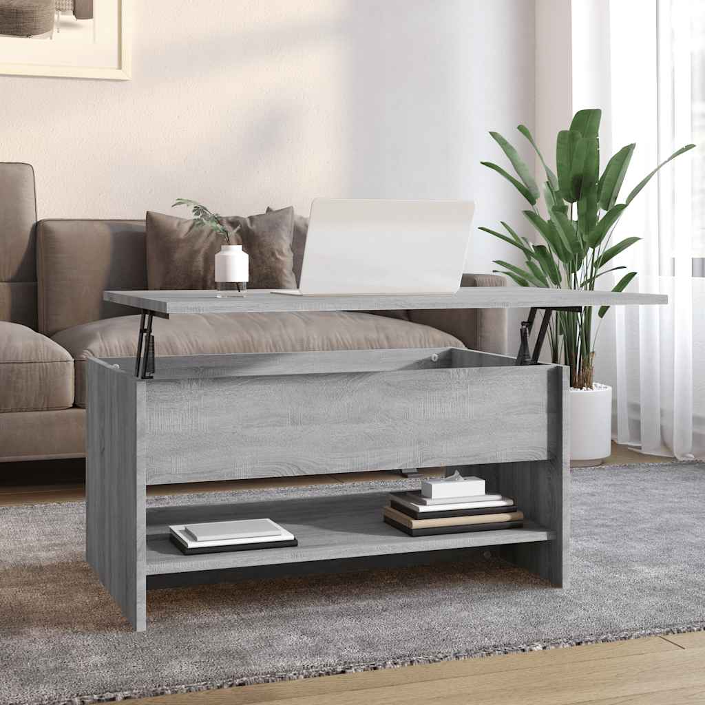 Image of Height Adjustable Coffee Table Living Room Table Side Table Sofa Table With Storage Space Grey 80x50x40cm Wood Material