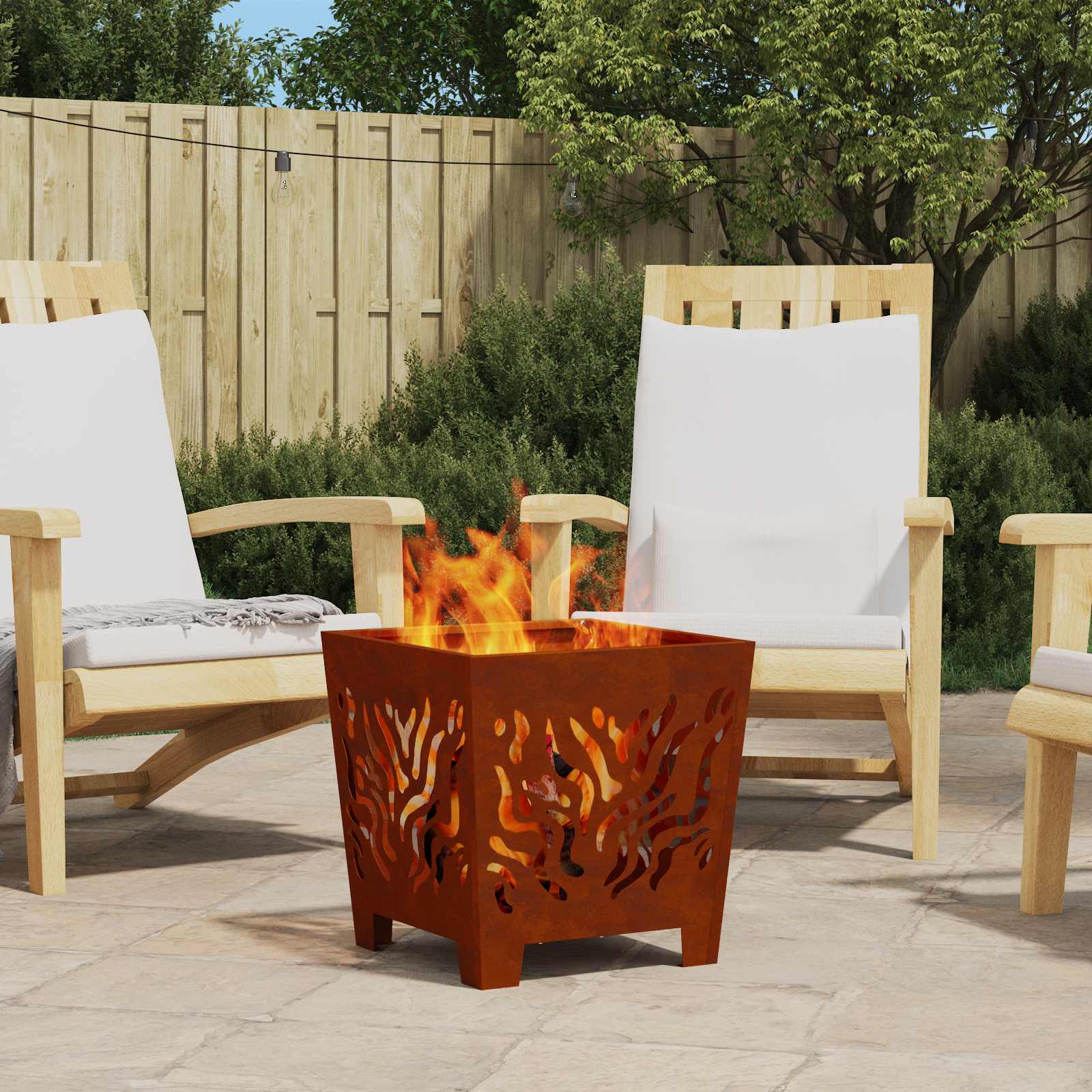 Vidaxl Fire Pit, Brown, 40 X 40 X 40 Cm, Weather-resistant Steel, For Garden And Terrace, Modern Outdoor Fire Basket, Square , Practical For Garden Parties