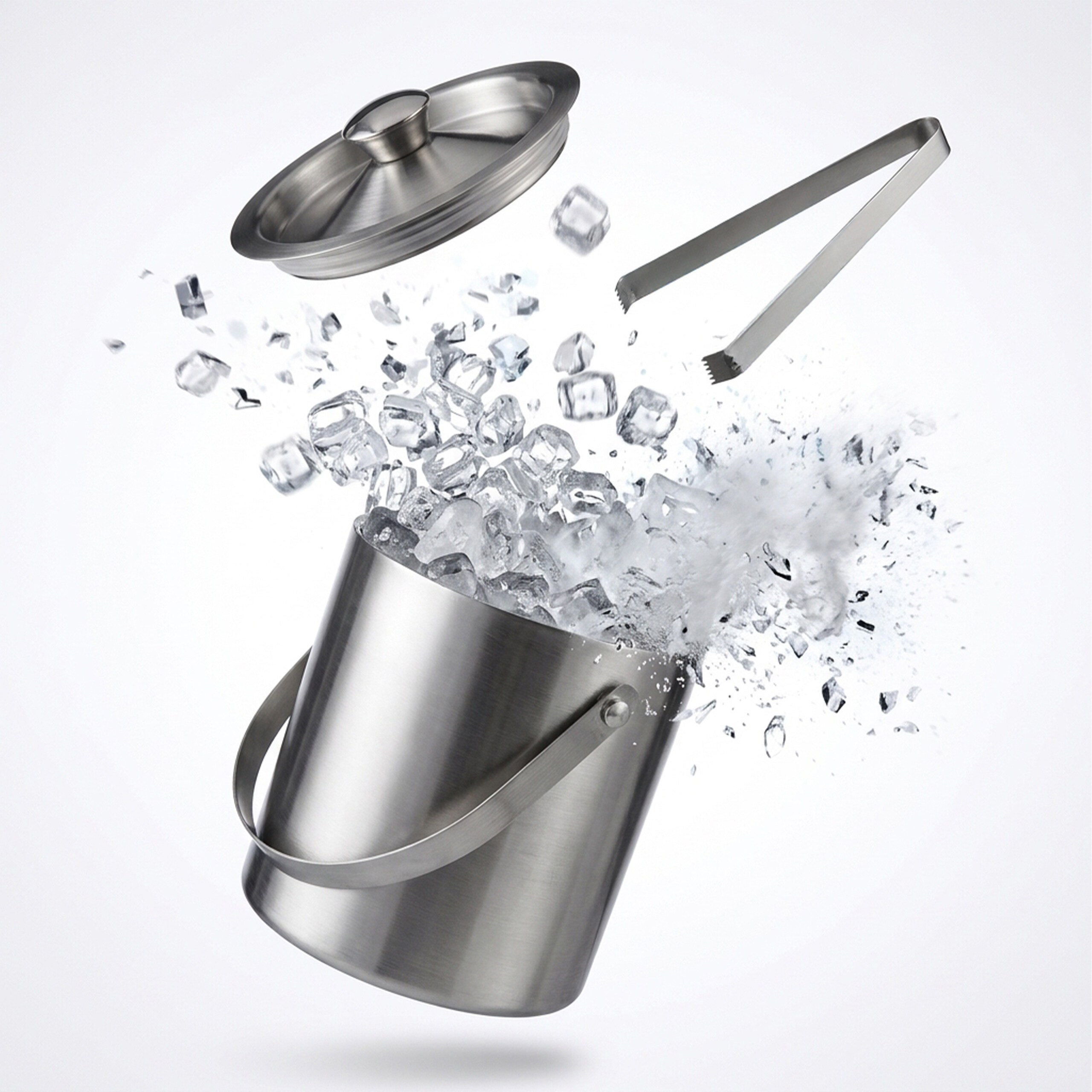 Image of Ice Bucket With Ice Tongs In Silvery - 1.5